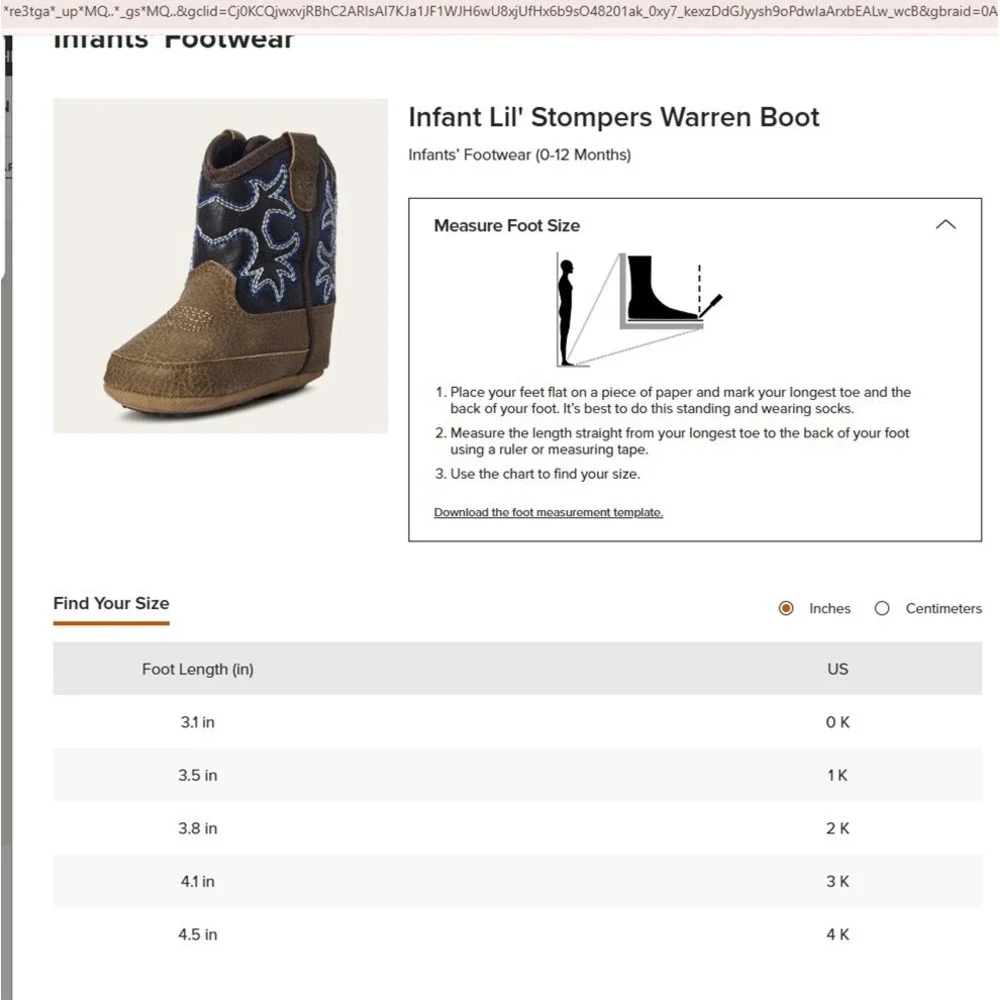 Ariat Infant Lil' Stompers Warren Boots size 4 (12 months)